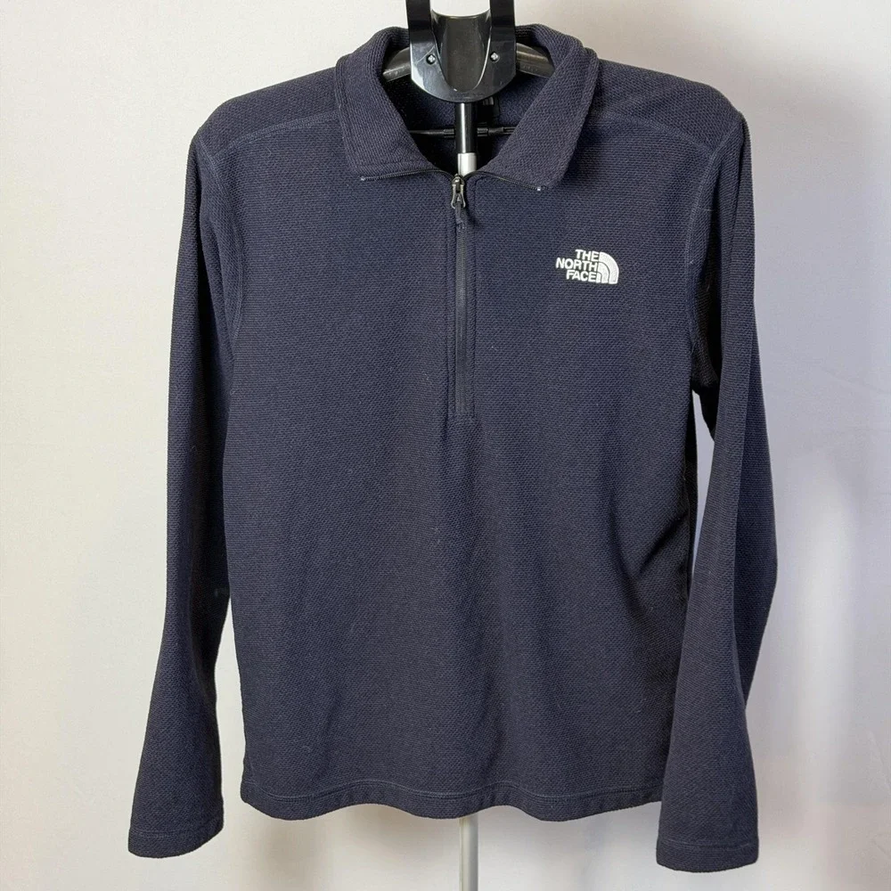 The North Face Sweatshirt Mens Medium Blue 1/4 Zip Fleece Pullover‎ Logo Hiking